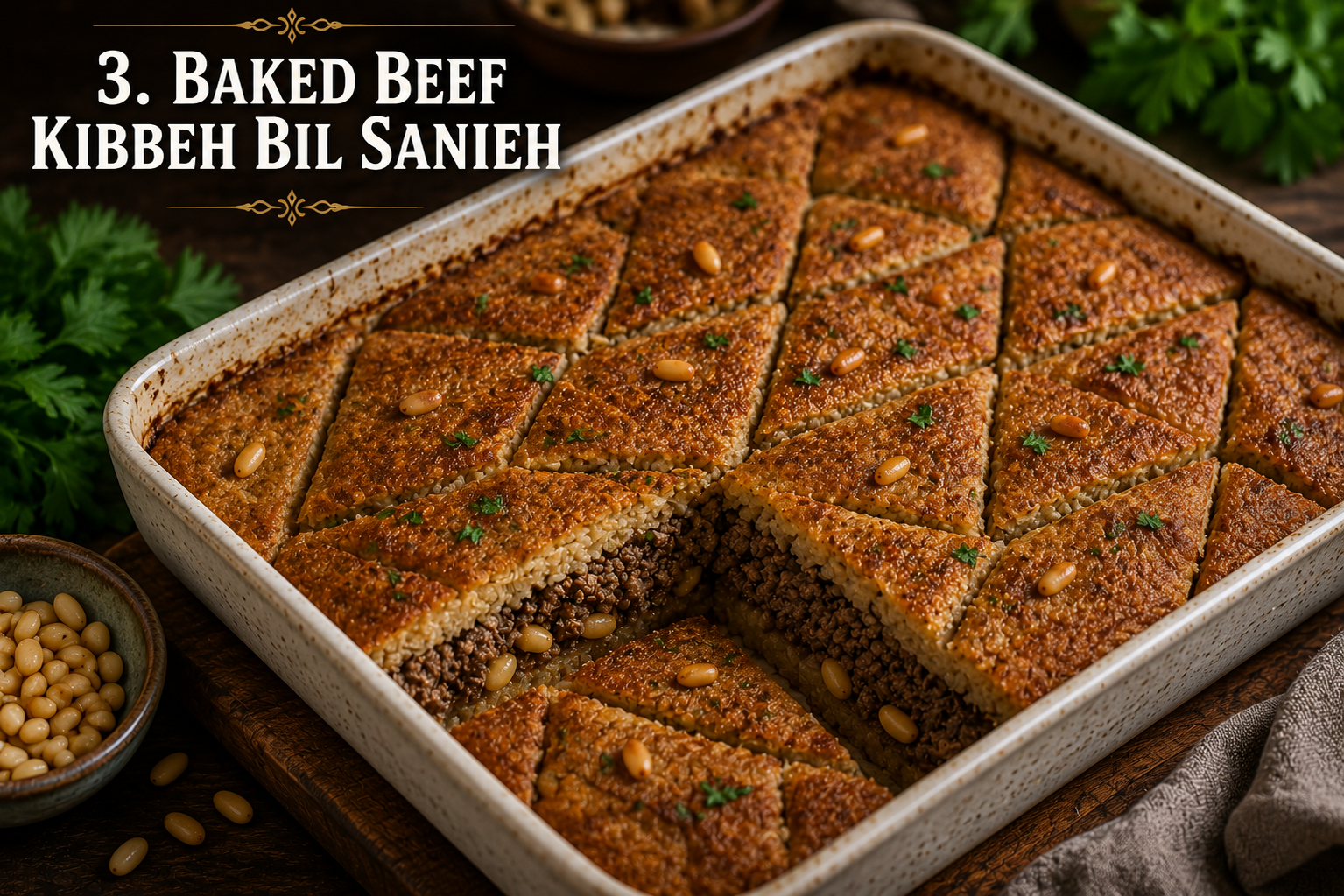 Baked Beef Kibbeh Bil Sanieh